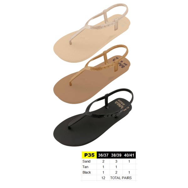 P35 - Tongs Femmes - du 36 au 41 - 3 couleurs - 12 paires